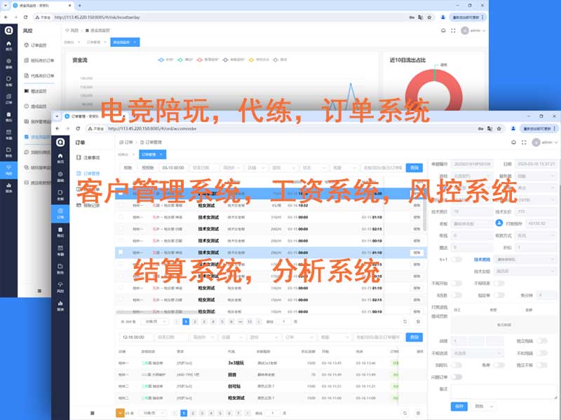 电竟陪练行业系统，订单系统，CRM，员工工资，财务